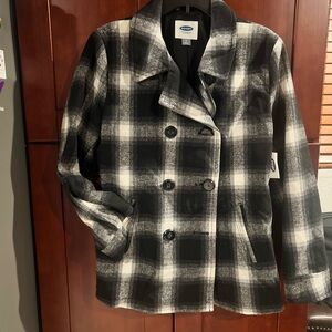 Old Navy Black and White Plaid Pea Coat